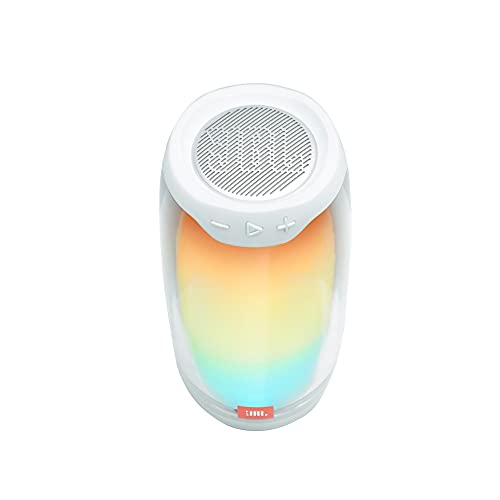 JBL Pulse 4 - Portable Bluetooth Speaker with 360 degrees LED lights, powerful sound and deep bass, IPX7 waterproof, 12 hours of playtime, JBL PartyBoost for multiple speaker pairing (White)