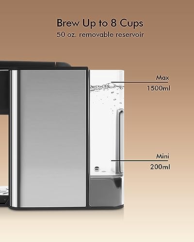 SIFENE Single Serve Coffee Maker, 3 in 1 Coffee Machine, Personal K-Pod Capsule Brewer for Ground Coffee & Loose Leaf Tea, 50oz Removable Water Reservoir, Black