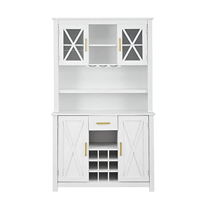 Home Source White Tall Cabinet with Glass Doors