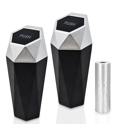 EcoNour 2 Packs Car Trash Can with Lid,Leakproof Vehicle Trash Bin with Removable lid & 30 pcs Garbage Bags,Easy to Clean Mini Garbage Bin for Automotive Car Home Office Kitchen Bedroom.