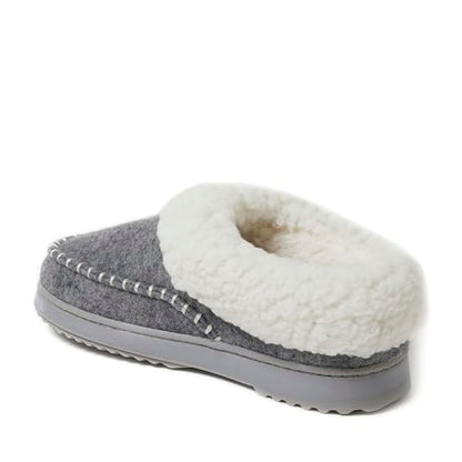 Dearfoams Women's Nyla Felted and Plaid Moc Toe Clog Slipper, Light Heather Grey, 11-12