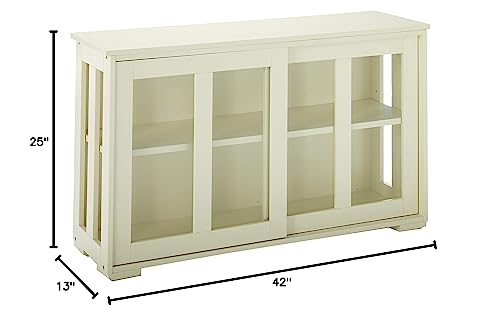 Target Marketing Systems Storage Cabinet with Sliding Glass Doors, Sideboard Buffet with Open Side Panels, Stackable Cupboard for Kitchen, Dining, and Living Room, 42", Antique White
