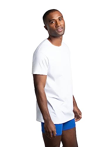 Fruit of the Loom Men's Eversoft Cotton Stay Tucked Crew T-Shirt, Regular-12 Pack White, Large