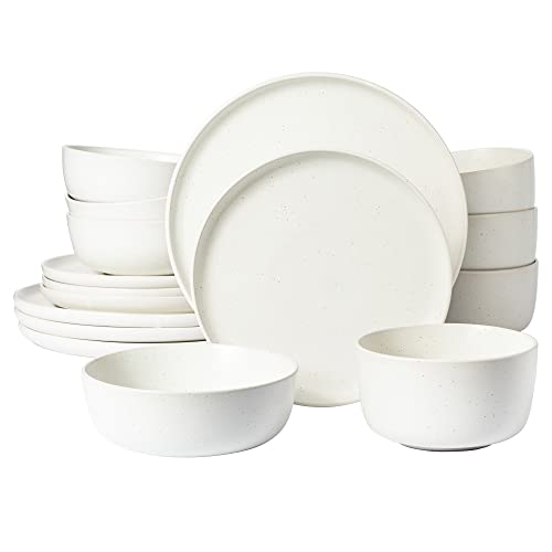 Gibson Elite James Street Stoneware Matte Reactive Double Bowl Dinnerware Set - Sea Salt White, Service for 4 (16pcs)