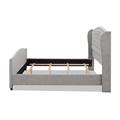 Jennifer Taylor Home Marcella Upholstered Shelter Headboard Bed Set, King, Silver Grey Polyester