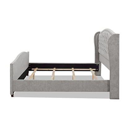Jennifer Taylor Home Marcella Upholstered Shelter Headboard Bed Set, King, Silver Grey Polyester