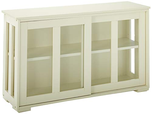 Target Marketing Systems Storage Cabinet with Sliding Glass Doors, Sideboard Buffet with Open Side Panels, Stackable Cupboard for Kitchen, Dining, and Living Room, 42", Antique White