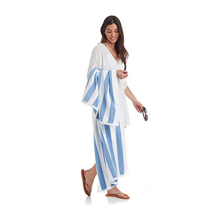 Amazon Basics Cabana Stripe Beach Towel, 2-Pack, Sky Blue, 60" x 30"