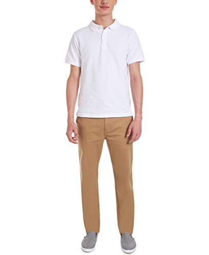 Nautica Young Mens Uniform Short Sleeve Stretch Pique Polo, White, 40/41