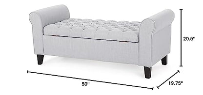 Christopher Knight Home Keiko Fabric Armed Storage Bench, Light Grey