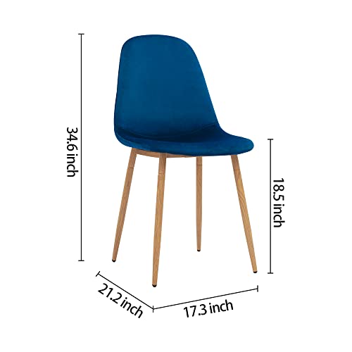 CangLong Dining Kitchen Velvet Cushion Seat, Upholstered Back and Metal Legs, Modern Mid Century Living Room Side Chairs, Set of 4, Blue