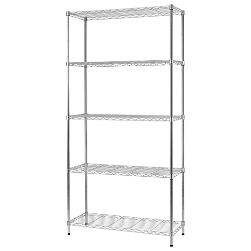 BestOffice 14''Wx36''Dx72''H NSF Wire Shelf Metal 5 Shelf Wire Shelving Unit Storage Shelves Heavy Duty Height Adjustable Utility Commercial Grade Steel Layer Shelf Rack Organizer,Chrome