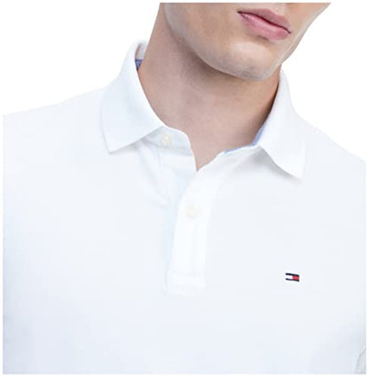 Tommy Hilfiger mens Short Sleeve Cotton Pique in Custom Fit Polo Shirt, Fresh White, Medium US