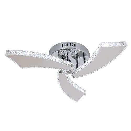 Deckrico Crystal Chandelier Modern 3-Light LED Ceiling Lamp Flush Mount Ceiling Light Fixture for Foyer Living Room Dining Room Bedroom Hallway (Cool White)