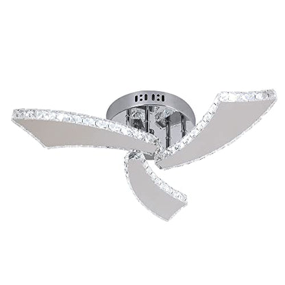 Deckrico Crystal Chandelier Modern 3-Light LED Ceiling Lamp Flush Mount Ceiling Light Fixture for Foyer Living Room Dining Room Bedroom Hallway (Cool White)