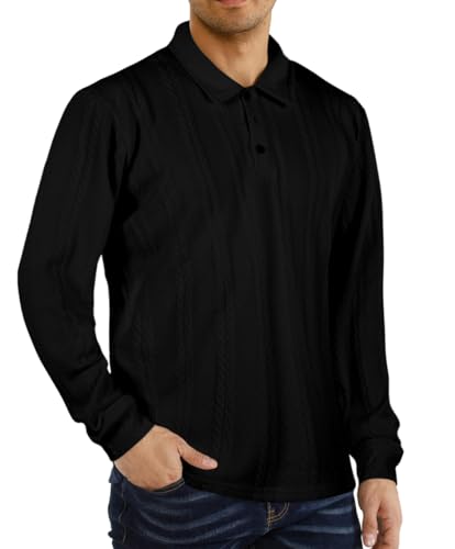 GINGTTO Mens Long Sleeve Collared Polo Sweater Business Warm Bottoming Sweater for Men Black L