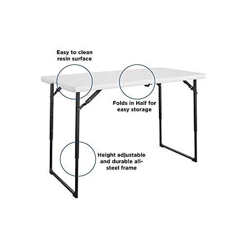 CoscoProducts COSCO 4ft Centerfold Blow Mold Utility Table, Adjustable Height, 4 Foot, White