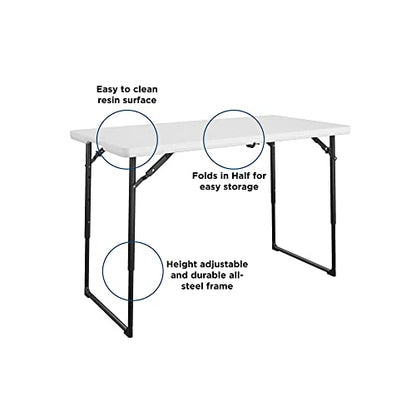 CoscoProducts COSCO 4ft Centerfold Blow Mold Utility Table, Adjustable Height, 4 Foot, White
