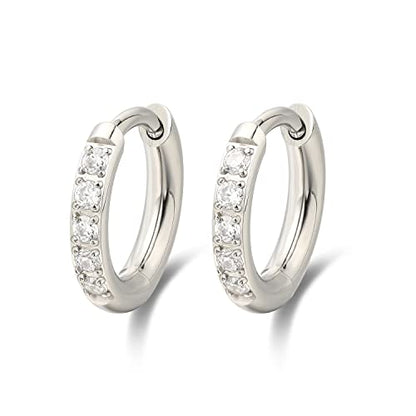 Limerencia Hypoallergenic Pure Titanium Pairs Small Huggie Hoop Earrings, Lightweight Cartilage Hoops Small Cubic Zirconia Cuff Earrings Mini Piercing Jewelry for Women Girls Teen (8mm, White CZ)