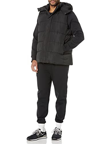 Amazon Essentials Men's Relaxed-Fit Water Repellent Recycled Polyester Hooded Puffer Vest (Previously Amazon Aware), Washed Black, Small