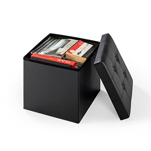 Otto & Ben Folding Box Chest with Memory Foam Seat, Tufted Faux Leather Small Ottomans Bench Foot Rest Stool, Black