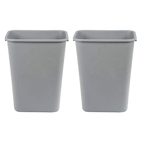Amazon Basics 10 Gallon Rectangular Commercial Office Wastebasket, 2 Pack, Grey (Previously AmazonCommercial brand)