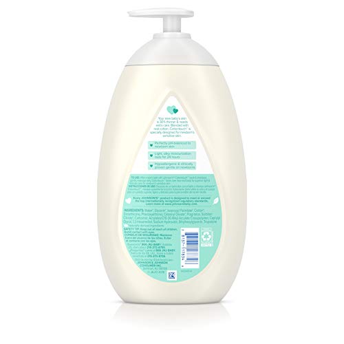 Johnson's CottonTouch Newborn Baby Face and Body Lotion, Hypoallergenic Moisturization for Baby's Skin, Made with Real Cotton, Paraben-Free, Sulfate-Free, Dye-Free, 27.1 fl. oz