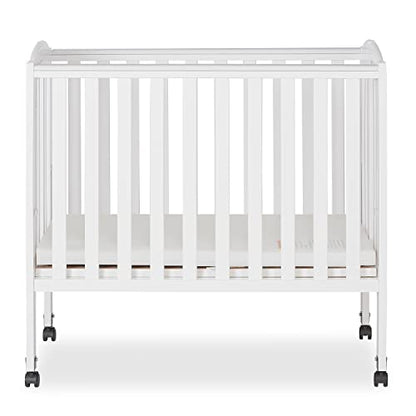 Dream On Me 2-In-1 Portable Folding Stationary Side Crib In White, Greenguard Gold Certified, Two Adjustable Mattress Height Positions,Made Of Solid Pinewood, Flat Folding Crib
