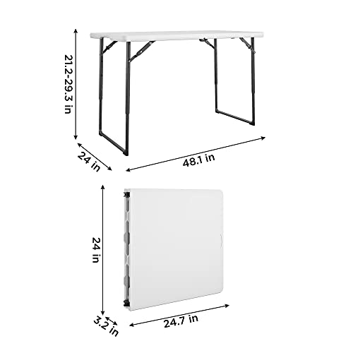 CoscoProducts COSCO 4ft Centerfold Blow Mold Utility Table, Adjustable Height, 4 Foot, White