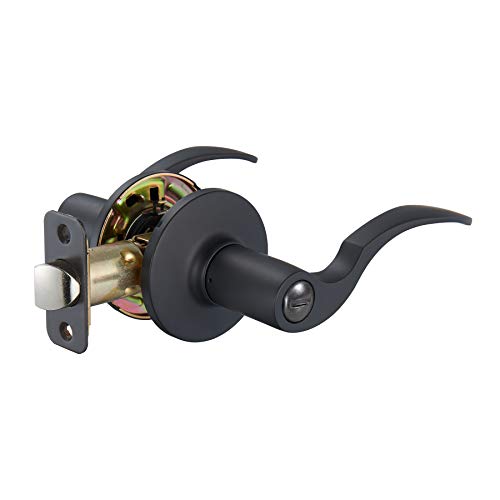 Amazon Basics Shelby Door Lever With Lock, Privacy, Matte Black
