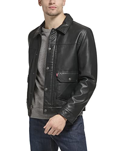 Levi's Men's Lightweight Trucker Shirt Jacket, Black Faux Leather