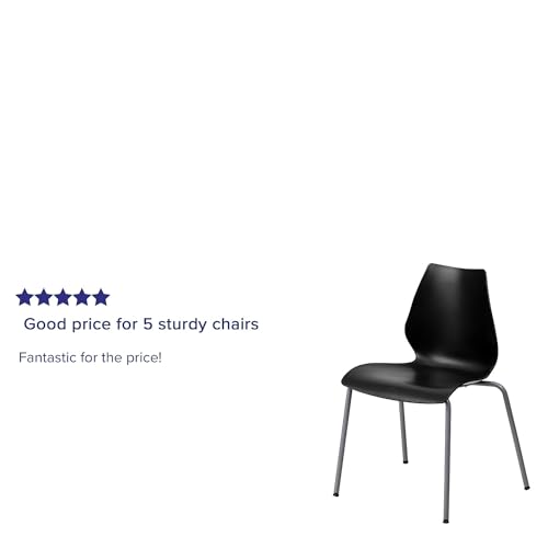 Flash Furniture 5 Pack HERCULES Series 770 lb. Capacity Black Stack Chair with Lumbar Support and Silver Frame