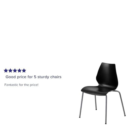 Flash Furniture 5 Pack HERCULES Series 770 lb. Capacity Black Stack Chair with Lumbar Support and Silver Frame