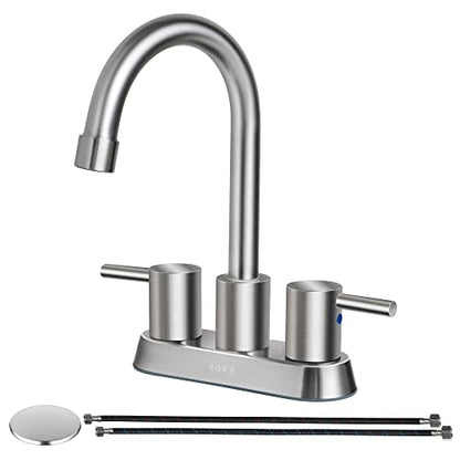 SOKA Commercial Bathroom Faucet 3 Hole Brushed Nickle Bathroom Sink Faucet with Pop-Up Drain Deck Plate for 3 Hole, 2 Handles 4 Inch Sink Lavatory Faucets with 360° Swivel