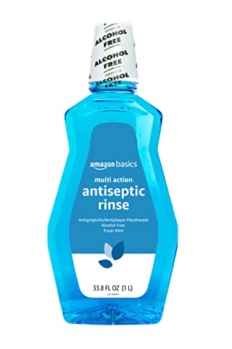 Amazon Basics Multi Action Antiseptic Rinse, Alcohol Free, Fresh Mint, 1 Liter, 33.8 Fluid Ounces, 4-Pack (Previously Solimo)