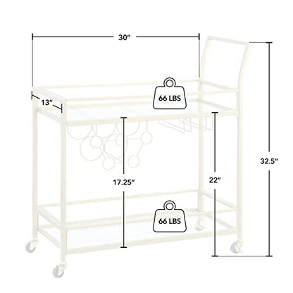 FirsTime & Co. Gold Francesca Bar Cart, 2 Tier Mobile Mini Bar, Kitchen Serving Cart and Coffee Station with Storage for Wine and Glasses, Metal and Glass, Modern