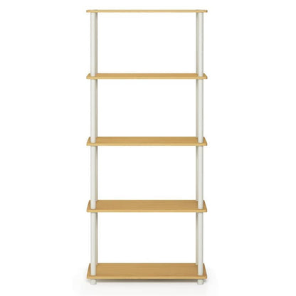 Furinno Turn-N-Tube 5-Tier Multipurpose Shelf / Display Rack / Storage Shelf / Bookshelf, Round Tubes, Beech/White
