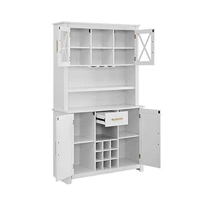 Home Source White Tall Cabinet with Glass Doors