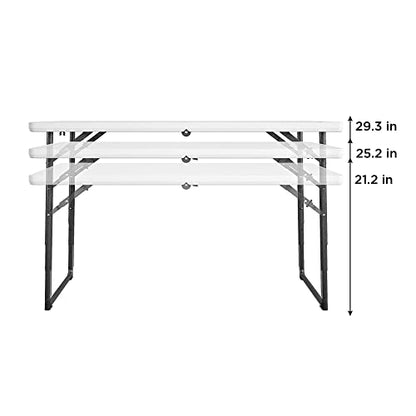 CoscoProducts COSCO 4ft Centerfold Blow Mold Utility Table, Adjustable Height, 4 Foot, White