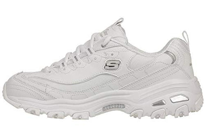 Skechers Sport womens D'LITES FRESH START Memory Foam Lace-up Sneaker,White Silver,8 M US