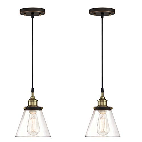 YaoKuem Pendant Lighting Fixture, Hanging Ceiling Lights, E26 Medium Base Max. 60 Watts, Clear Glass Cover, Bulbs not Included, 2-Pack