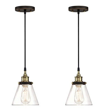 YaoKuem Pendant Lighting Fixture, Hanging Ceiling Lights, E26 Medium Base Max. 60 Watts, Clear Glass Cover, Bulbs not Included, 2-Pack