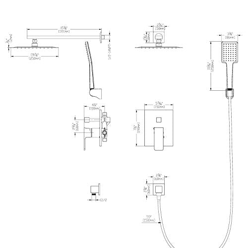 SOKA Shower Faucet Set Chrome 10 Inch Rainfall Shower Head And High Pressure Handheld Shower Head Rain Shower System Shower Trim Kit with Valve Pressure Balance Wall Mount Square Shower Combo Set