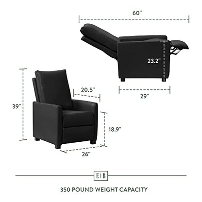 Edenbrook Adams Round Arm Black Recliner Chair - Living Room Chair, Black