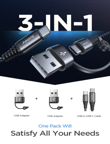 AINOPE USB C to USB C Cable [60W, 6FT] C to C Type Fast Charging Cable with Removable USB C to USB Adapter, Fast Charge USB C Cable for iPad Pro Air Galaxy