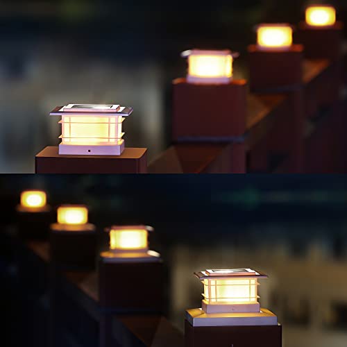 Dynaming 6 Pack Solar Post Lights Outdoor, Decorative Post Cap Light, Solar Powered White Shell Caps, High Brightness Warm White LED Lighting for Garden Deck Patio, Fit 4x4, 5x5 or 6x6 Wooden Posts