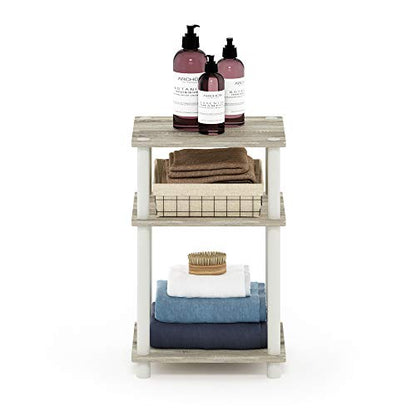 Furinno Just 3-Tier Turn-N-Tube End Table / Side Table / Night Stand / Bedside Table with Plastic Poles, 1-Pack, Sonoma Oak/White