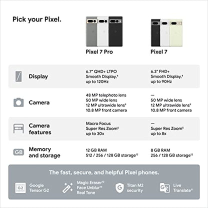 Google Pixel 7 Pro - 5G Android Phone - Unlocked Smartphone with Telephoto/Wide Angle Lens, and 24-Hour Battery - 128GB - Obsidian