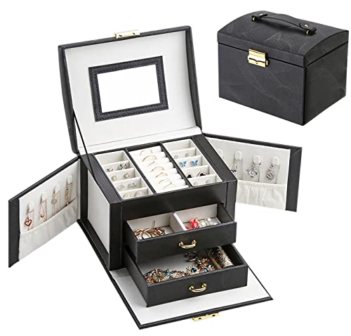 UPDATE: SOLD OUT! ProttyLife Jewelry Box Organizer for Women,Jewelry Box Ideal Gift 2-Jewelry Organizer Box Large Jewelry Storage Boxes Earrings Box Case for Necklace Bracelets Storage Earrings Rings Box (Black Mirror)