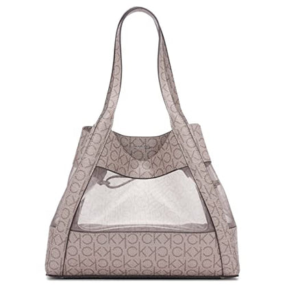 Calvin Klein Masonite North/South Tote, Almond/Taupe Mesh Logo